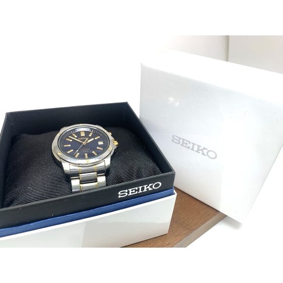 Seiko Men's Watch SNQ010 Quartz Blue Dial Perpetual Calendar Two Tone Steel 39mm - Picture 3 of 15